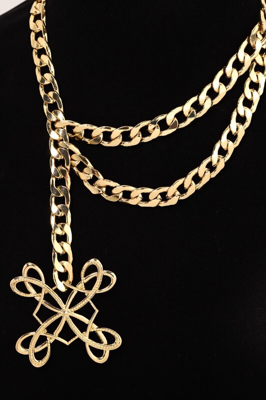 SHB Statement Necklace Chain Heavy Chunky Linked Big Gold Pendant Signed BinA
